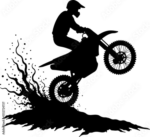 Motocross Rider Wheelie with Mud Spray Silhouette Vector