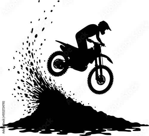 Motocross Rider Wheelie with Mud Spray Silhouette Vector