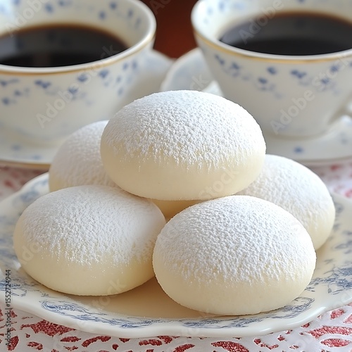 Delicious powdered sugar cookies served with aromatic coffee for a delightful break