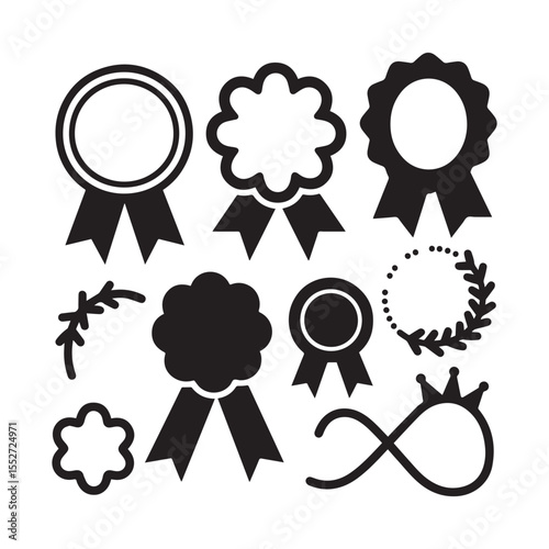 Large set of vector black silhouette frames or cartouches for badges White Background.