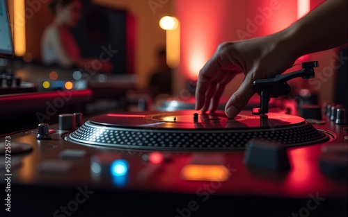 Disc jockey at the turntable. High quality