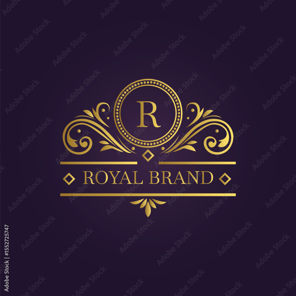 Fototapeta premium Golden R Monogram Royal Brand Logo