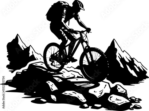 Mountain Biker on Rocky Trail vector 