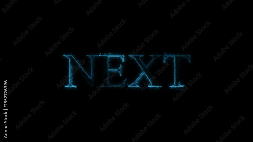 Next neon glow text typography animation 4k video. next text icon animation neon glowing blue color text letter banner poster sign board template font lettering effect sign symbol on black background.
