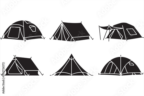 Night-themed vector camping tent set with teepee and dome icons