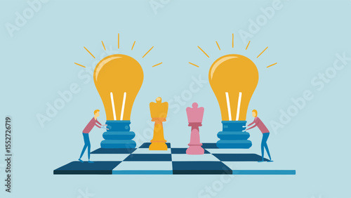 Strategic Ideas Business Strategy Idea Generation Teamwork and Chess Game Illustration with