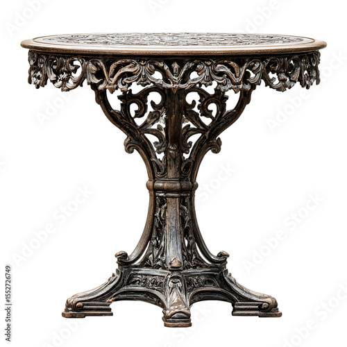 Ornate antique cast iron table, vintage furniture.