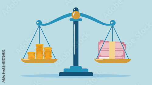 Balancing Financial Security Coins versus Currency Depicting Investment Wealth and Monetary Value