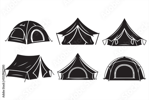 Variety of vector camping tent silhouettes in different shapes