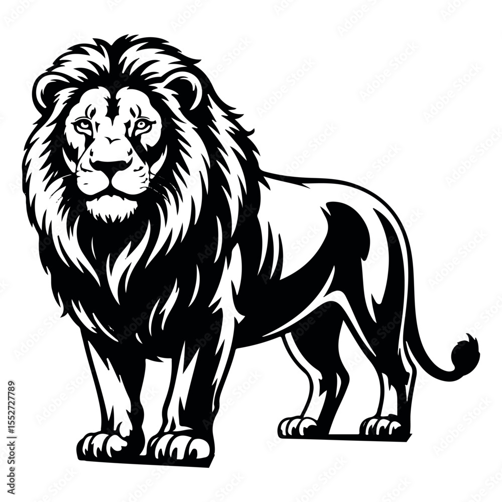Fototapeta premium Majestic and Powerful Lion Vector Illustration with Detailed Mane – King of the Jungle Wildlife Silhouette . Thank You .