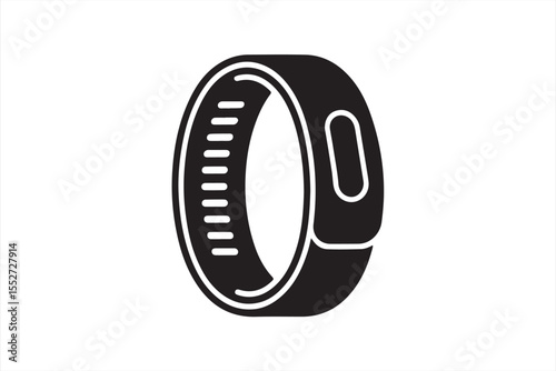 Smart fitness tracker band vector icon in solid black with clean wearable tech design