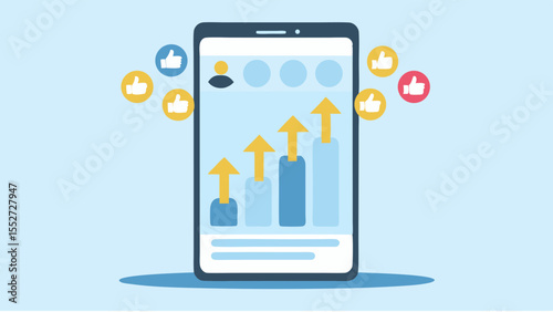 Social Media Growth Chart on Phone with Likes Engagement Metrics Business Analytics Marketing