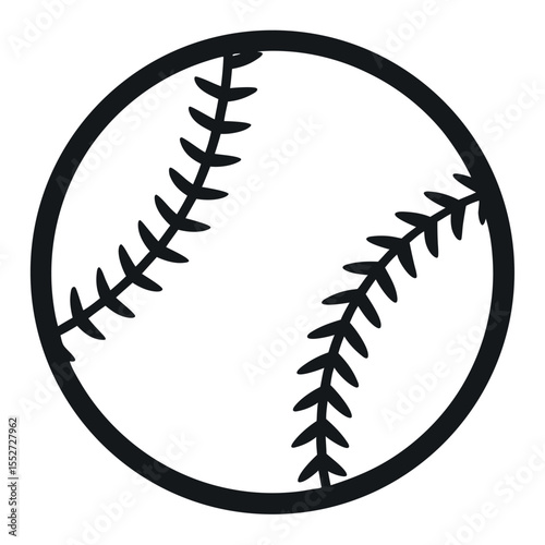 Simple Black and White Baseball Isolated Sporting Equipment with Stitching Details on a White Background