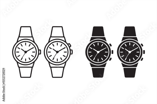  Vector wristwatch collection showing mixed dial and strap design illustrations