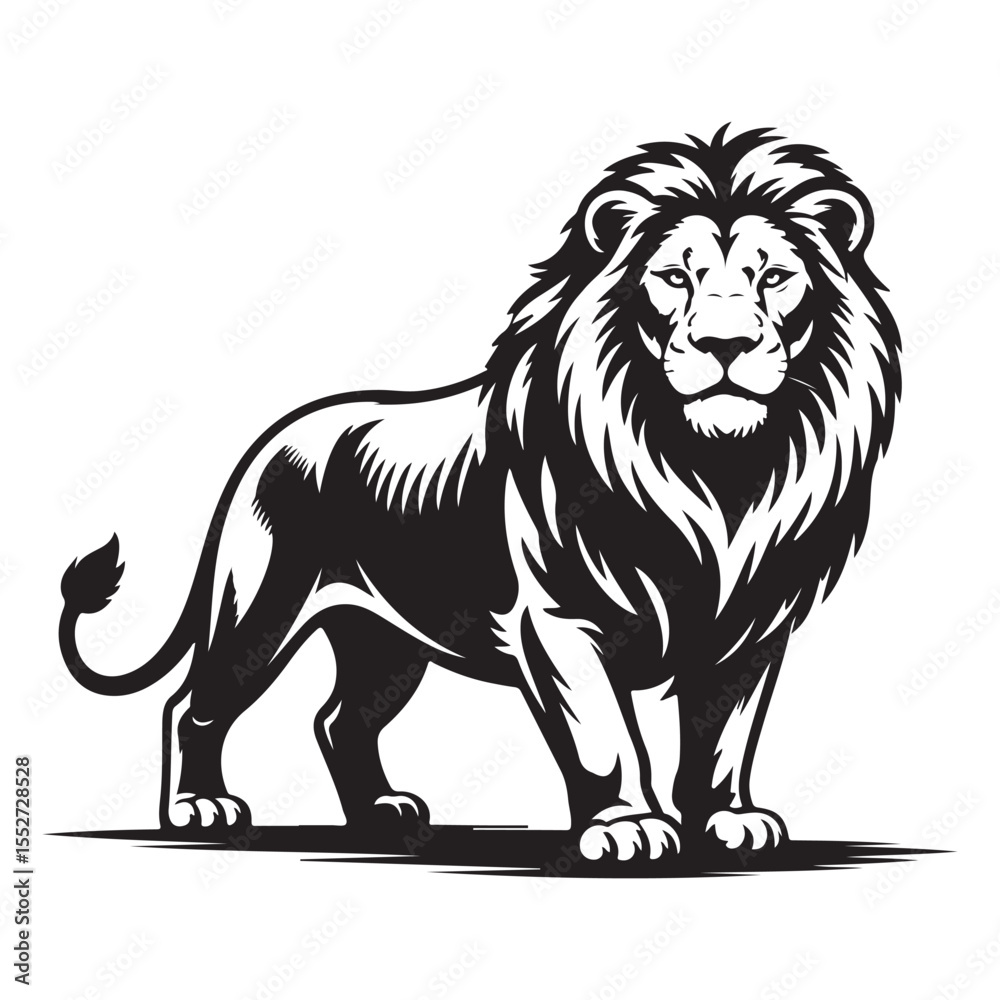 Obraz premium Majestic and Powerful Lion Vector Illustration with Detailed Mane – King of the Jungle Wildlife Silhouette . Thank You .