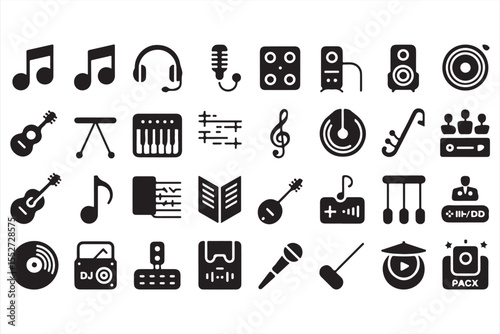  Music instrument and DJ icon collection in vector silhouette
