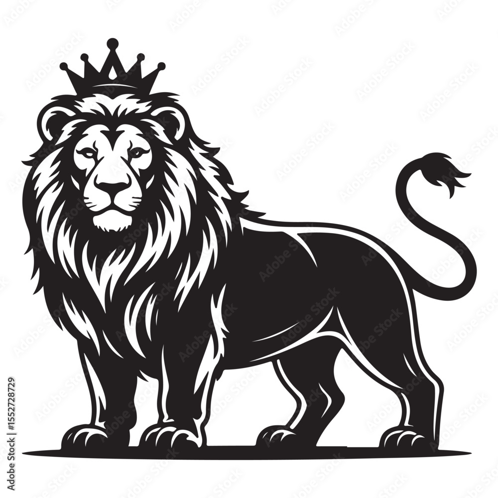 Obraz premium Majestic and Powerful Lion Vector Illustration with Detailed Mane – King of the Jungle Wildlife Silhouette . Thank You .