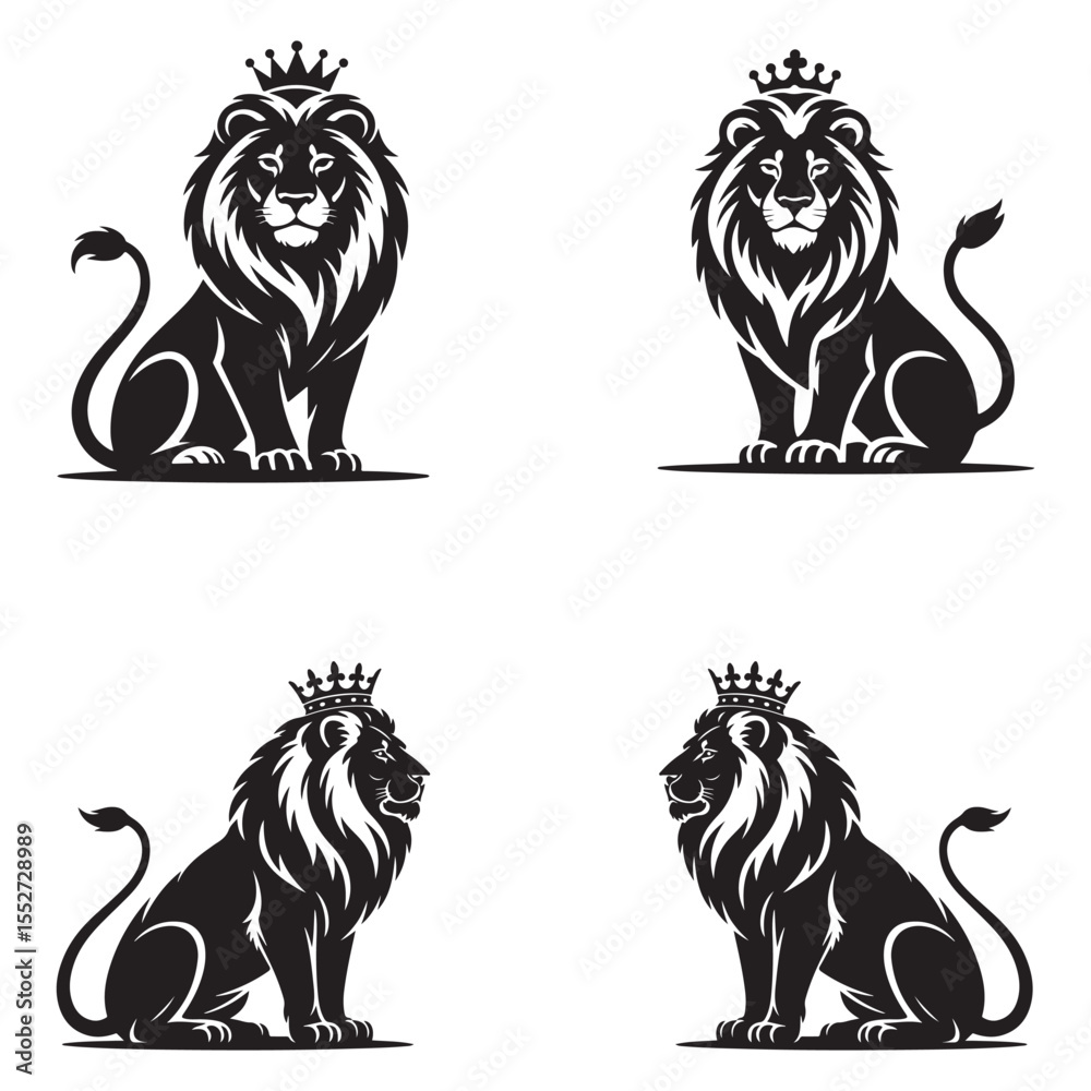 Fototapeta premium Majestic and Powerful Lion Vector Illustration with Detailed Mane – King of the Jungle Wildlife Silhouette . Thank You .