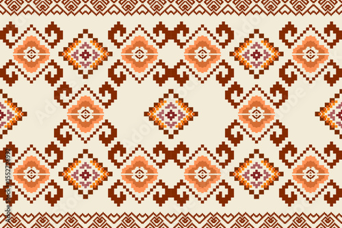 Ikat ethnic geometric abstract embroidery oriental traditional seamless pattern. Native geometry decorative design for fabric, clothing, wallpaper, background, interior, decoration, illustration