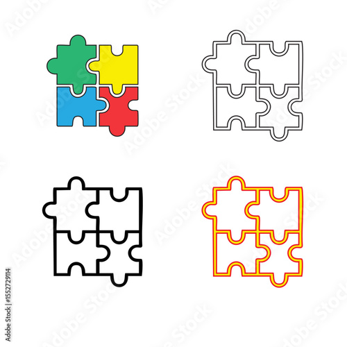 Puzzle Icon Set  – Plugin Symbol & Connection Logo Illustration