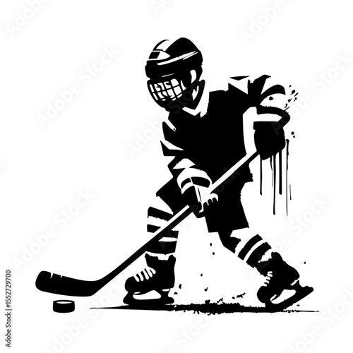 Hockey Kids player Silhouette Grunge Splatter and Dripping Spray Effects