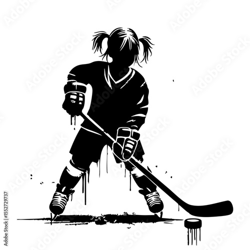 Hockey Kids player Silhouette Grunge Splatter and Dripping Spray Effects