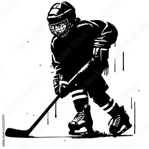 Hockey Kids player Silhouette Grunge Splatter and Dripping Spray Effects