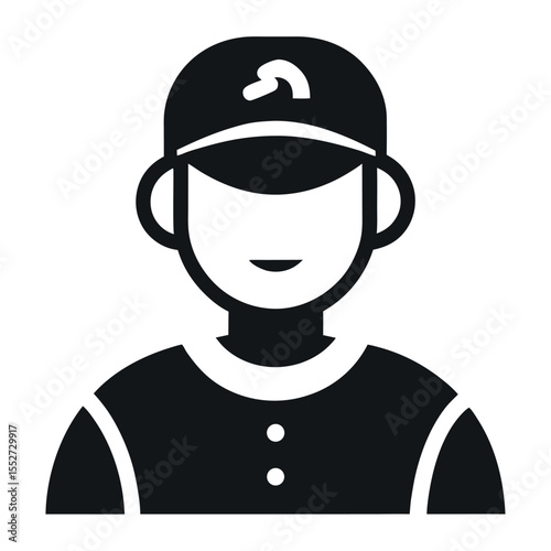 Black and White of a Baseball Player with Cap and Uniform Illustration