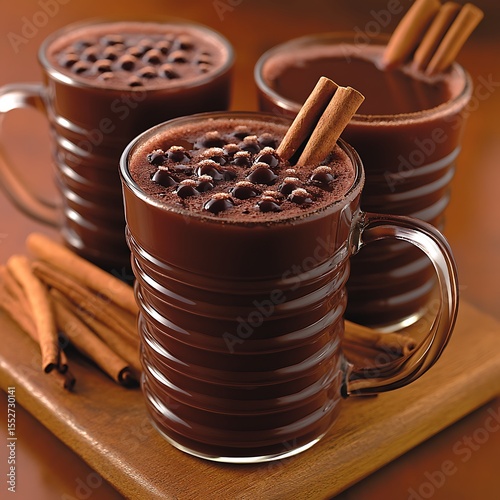 Indulgent hot chocolate with cinnamon sticks evokes warmth and comfort moments