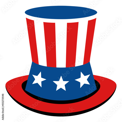 Iconic uncle sam hat with red white and blue stripes and stars