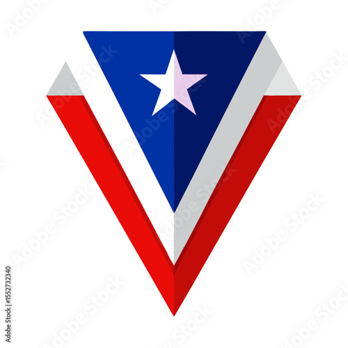Geometric shield emblem with star and stripes in red white and blue