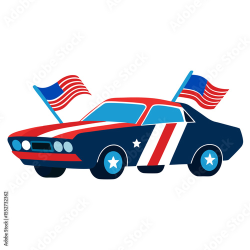 Patriotic american muscle car with flags