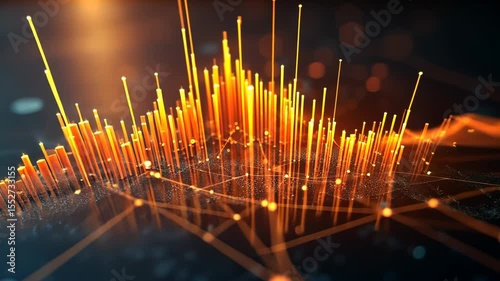 3D infographics for business presentation with neon glowing charts, bars and pie diagrams