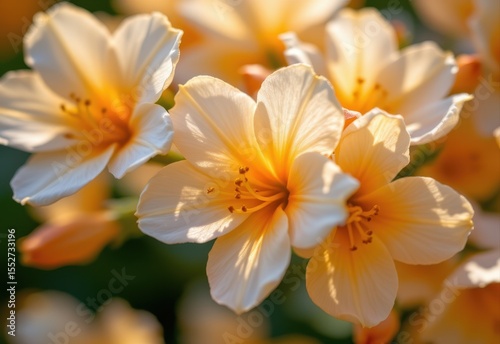 macro detail of dewy orange blossom flowers glowing with soft light, highlighting their sweet fragrance used in high end perfume compositions.
