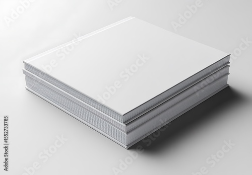 Stack of Blank White Square Books on Light Background

