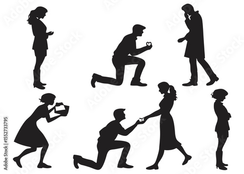 Collection of Romantic Couple Silhouettes in Various Poses