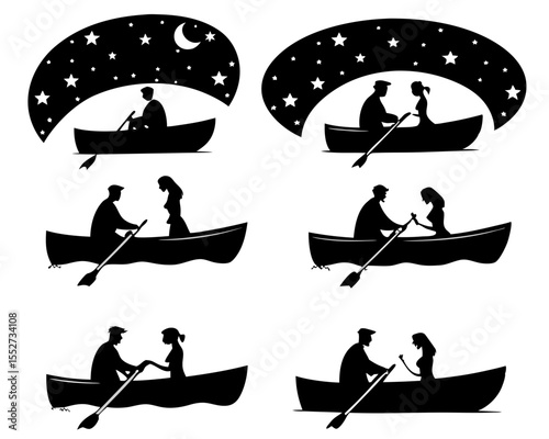Romantic Couples Rowing Boats Under Starry Night Skies