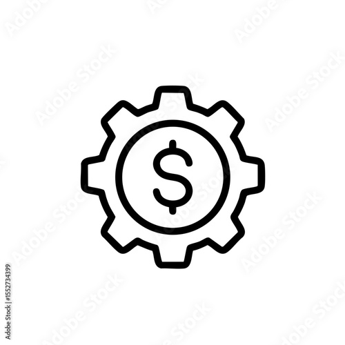 Finance automation icon with gear and dollar sign in outline style