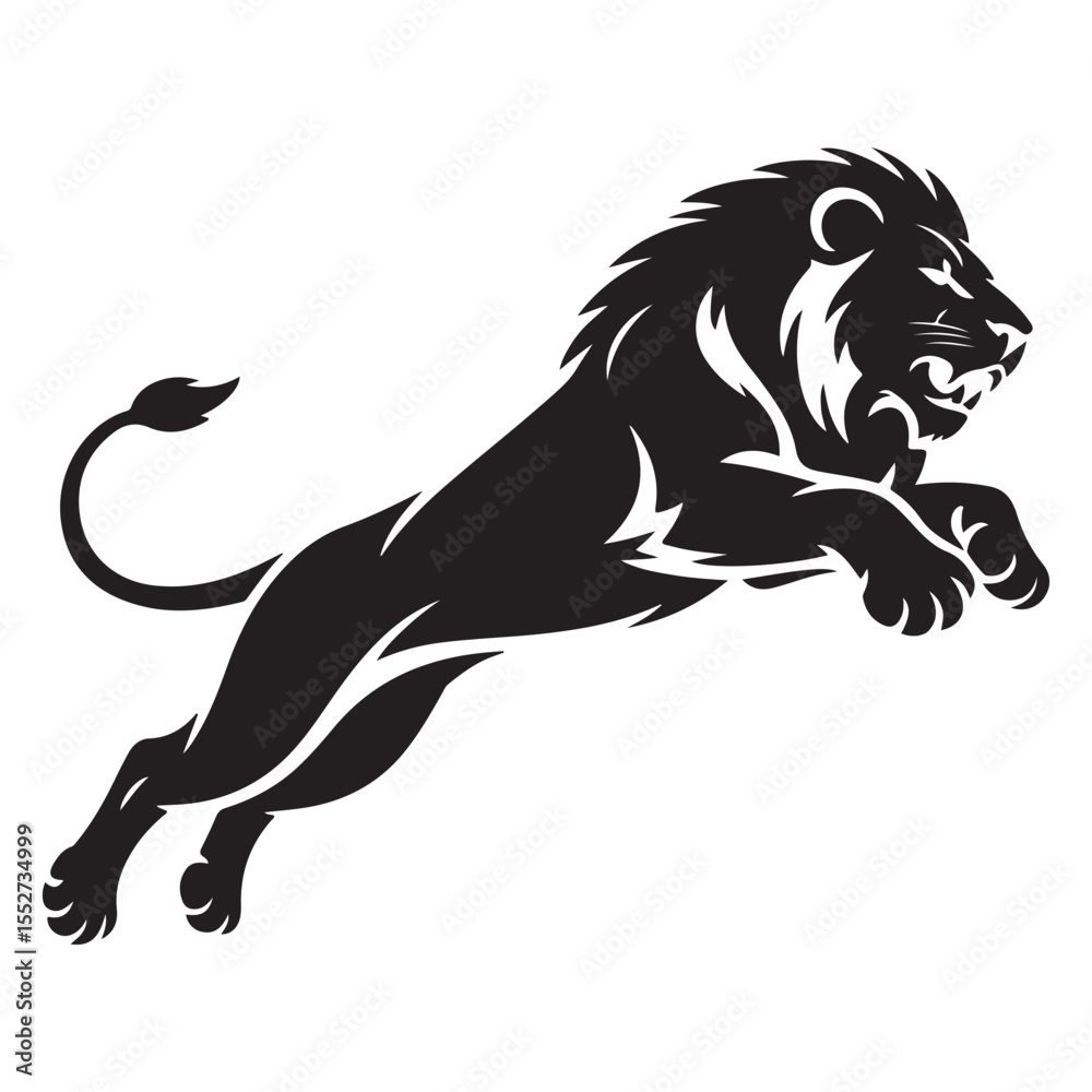 Obraz premium Powerful Roaring Lion Black Silhouette Vector Illustration – Majestic Jungle King Animal Graphic Symbol of Strength, Leadership, and Royalty for Branding, Apparel, and Wildlife Design. Thank You .