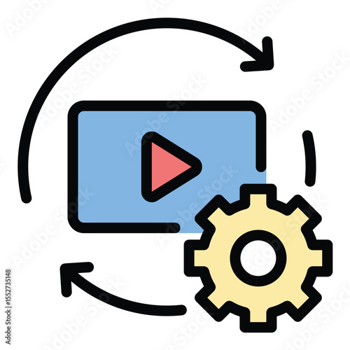 Motion graphic icon flat line style illustration representing animated visual content and dynamic storytelling, suitable for video production, digital marketing, and multimedia design projects