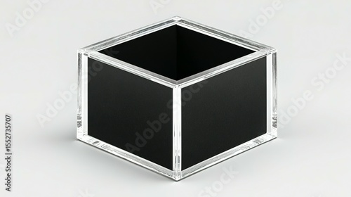 Transparent acrylic cube with a black interior.