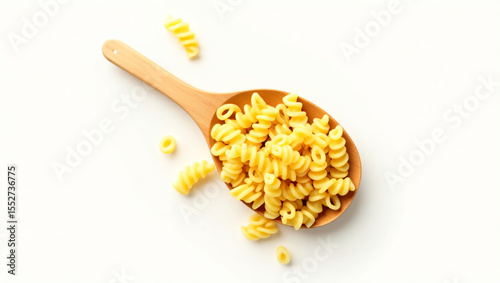 Wooden Spoon with Uncooked Pasta on White Background – Minimalist Italian Food Concept