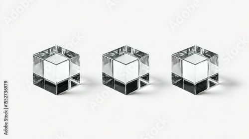 Three clear glass cubes arranged in a row.