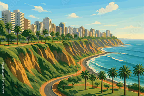 Coastal Lima skyline with Miraflores cliffs and Pacific view