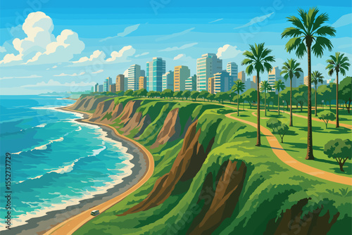 Coastal Lima skyline with Miraflores cliffs and Pacific view