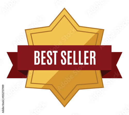a golden star-shaped "best seller" badge with a red ribbon, perfect for highlighting top-selling products and marketing success