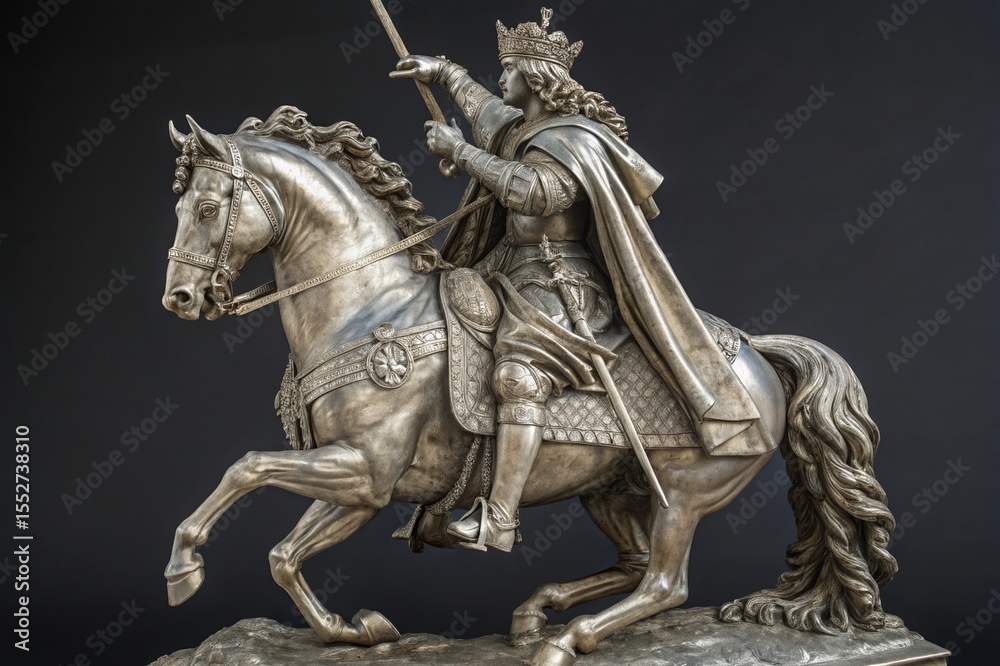 Equestrian statue of a king in silver Equestrian statue of a king in silver
