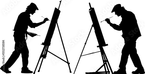 Artist Painting at an Easel with a Brush Silhouette Vector