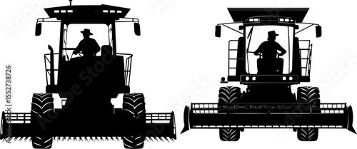 Combine Harvester with Farmer Driving Silhouette Vector Set