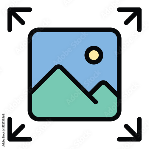 Image resizing icon flat line style illustration representing the adjustment of image dimensions, suitable for graphic design, photo editing, and digital media-related projects